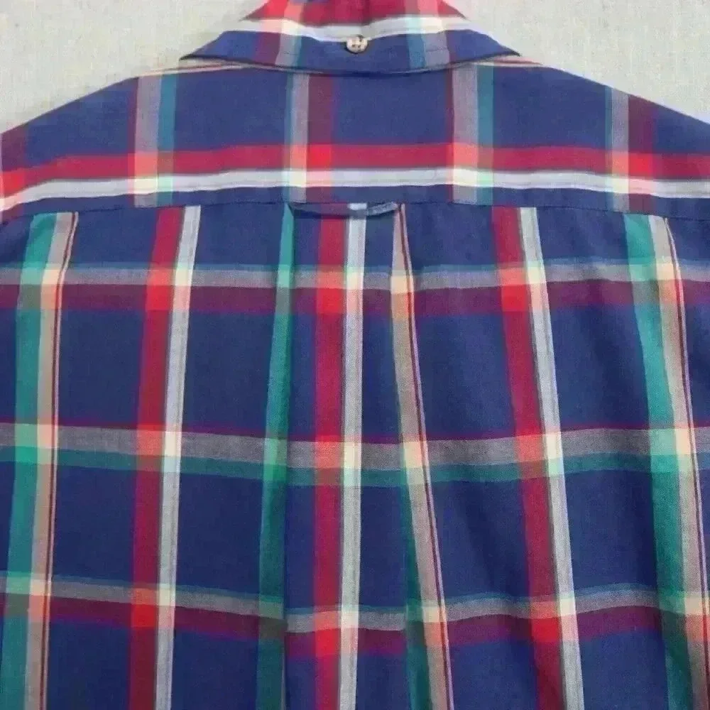 Vintage Plaid Button Down Men's L Tall Long Sleeve Shirt Multicolor Cotton Blend